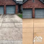 Before and after photo of professional driveway cleaning in Raleigh.