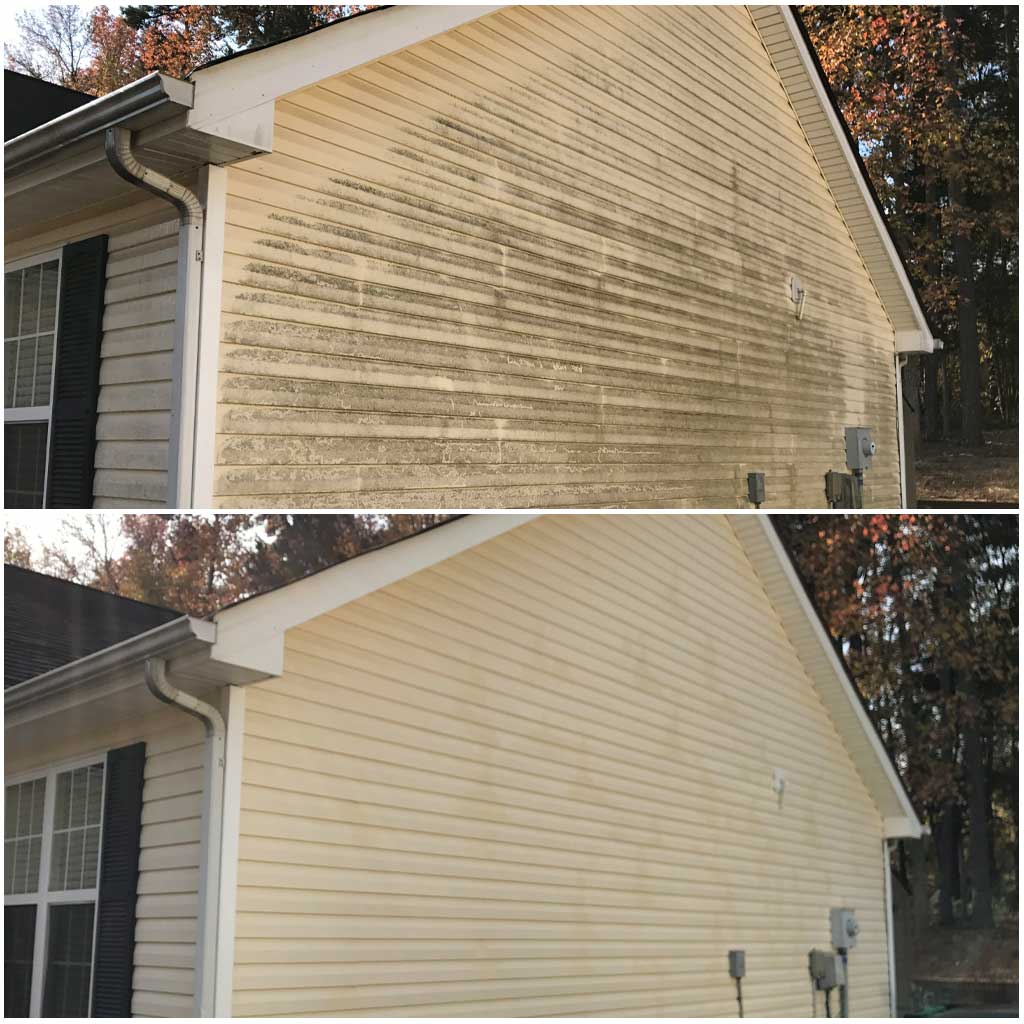 Clean house exterior after mildew removal, Raleigh NC