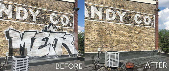 Before and after graffiti removal service in Raleigh, NC