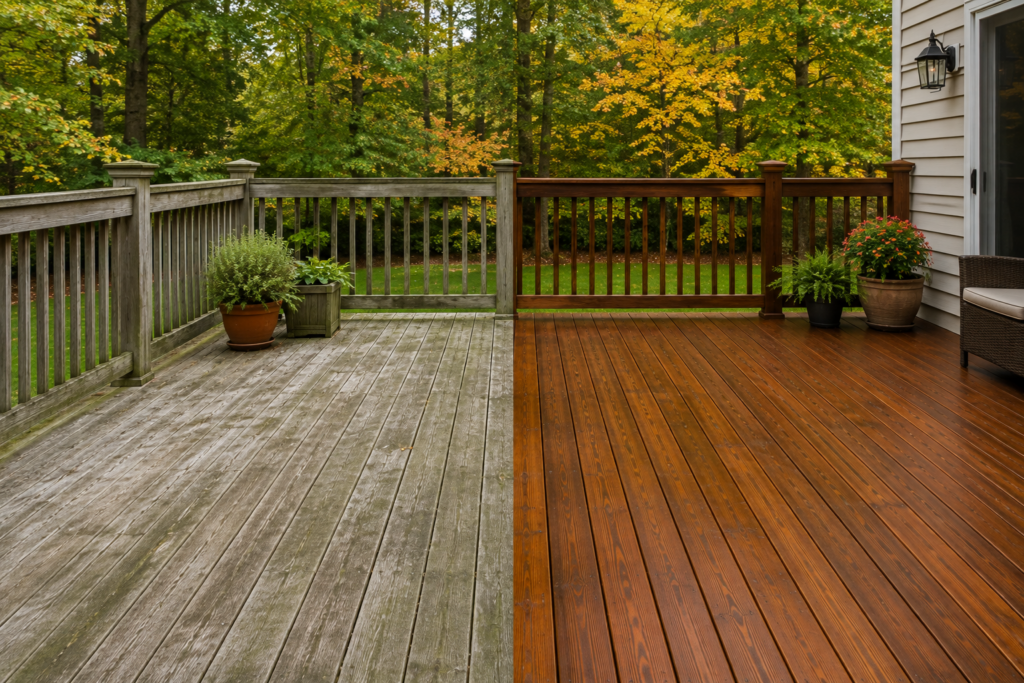 Before and after deck cleaning in Raleigh NC