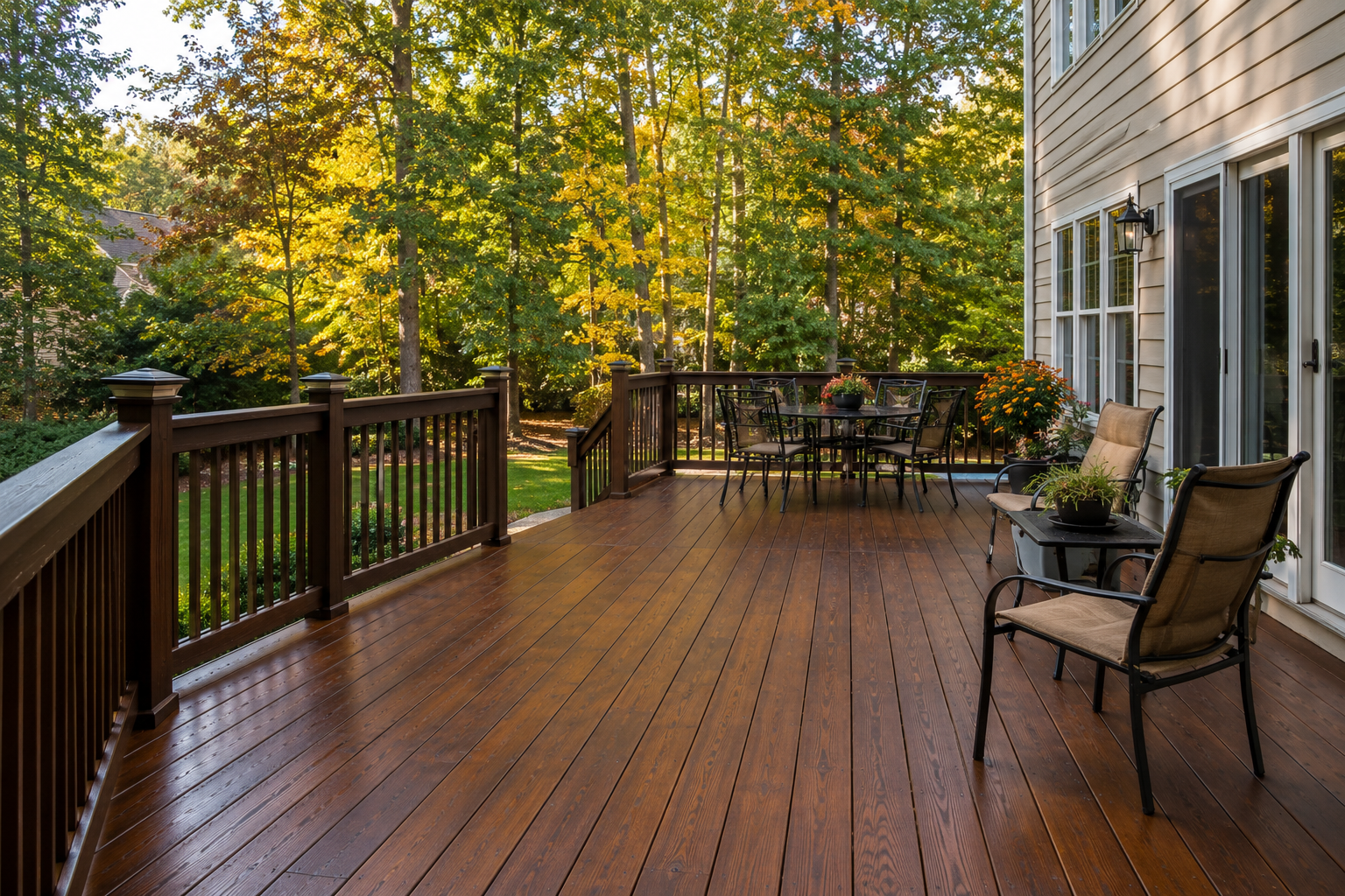 Freshly cleaned deck ready for staining, Raleigh NC by P2 Wash.