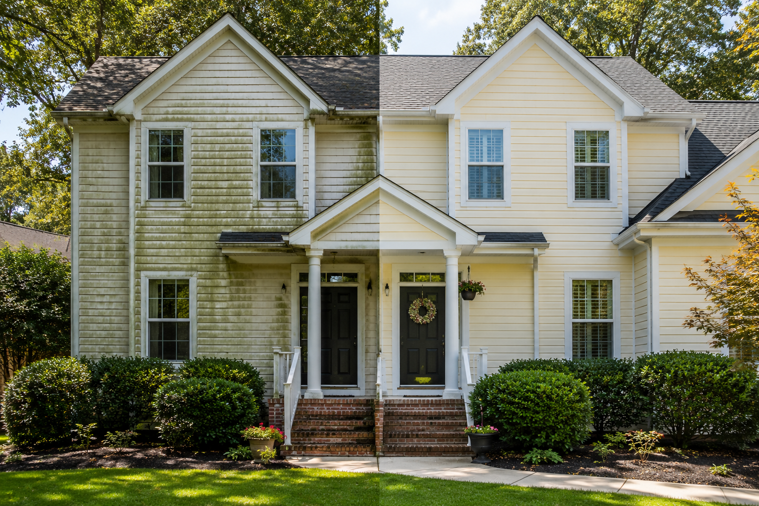 Before-and-after-exterior-cleaning-heading-into-fall-Cary-NC.