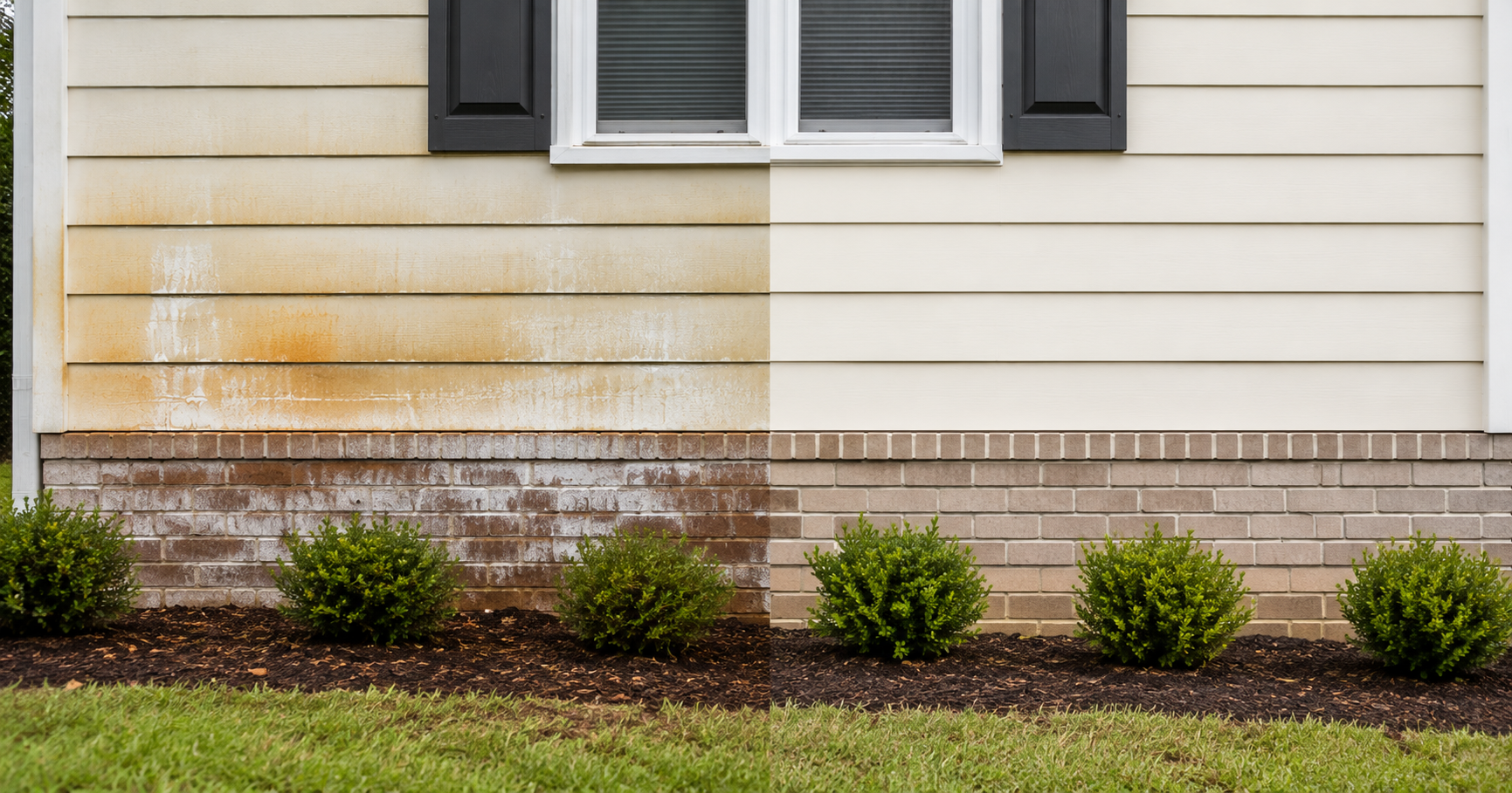 Before and after rust stain removal on a Raleigh area home