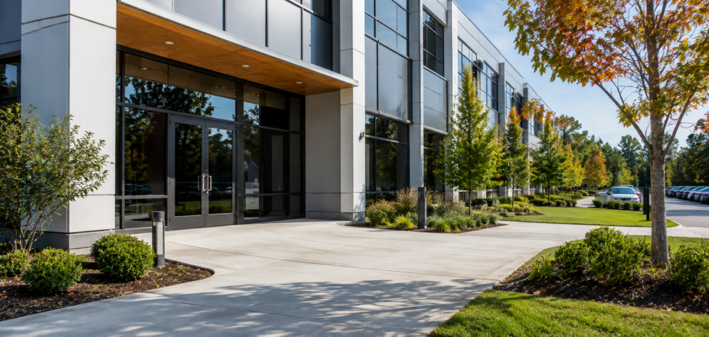 Clean-business-entrance-and-walkway-after-pressure-washing-Raleigh-NC